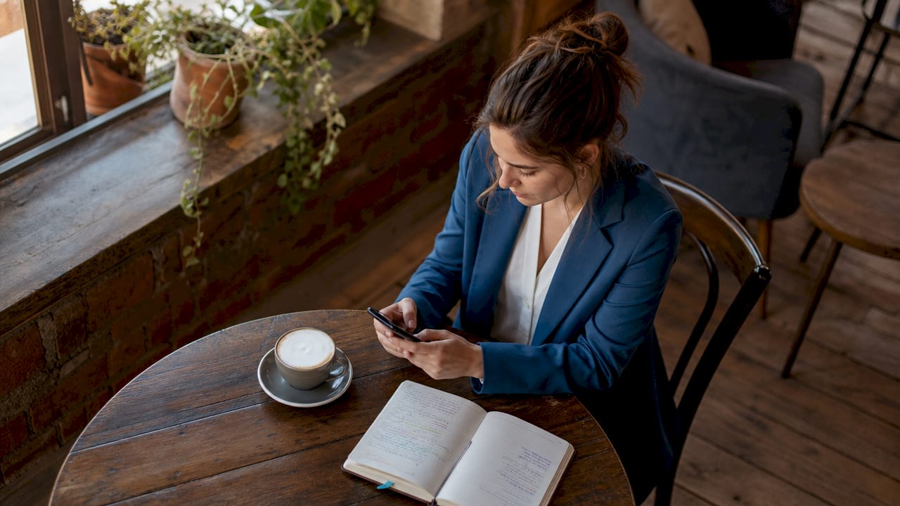 Vrouw bekijkt op haar telefoon hoe actief haar volgers zijn op social media.