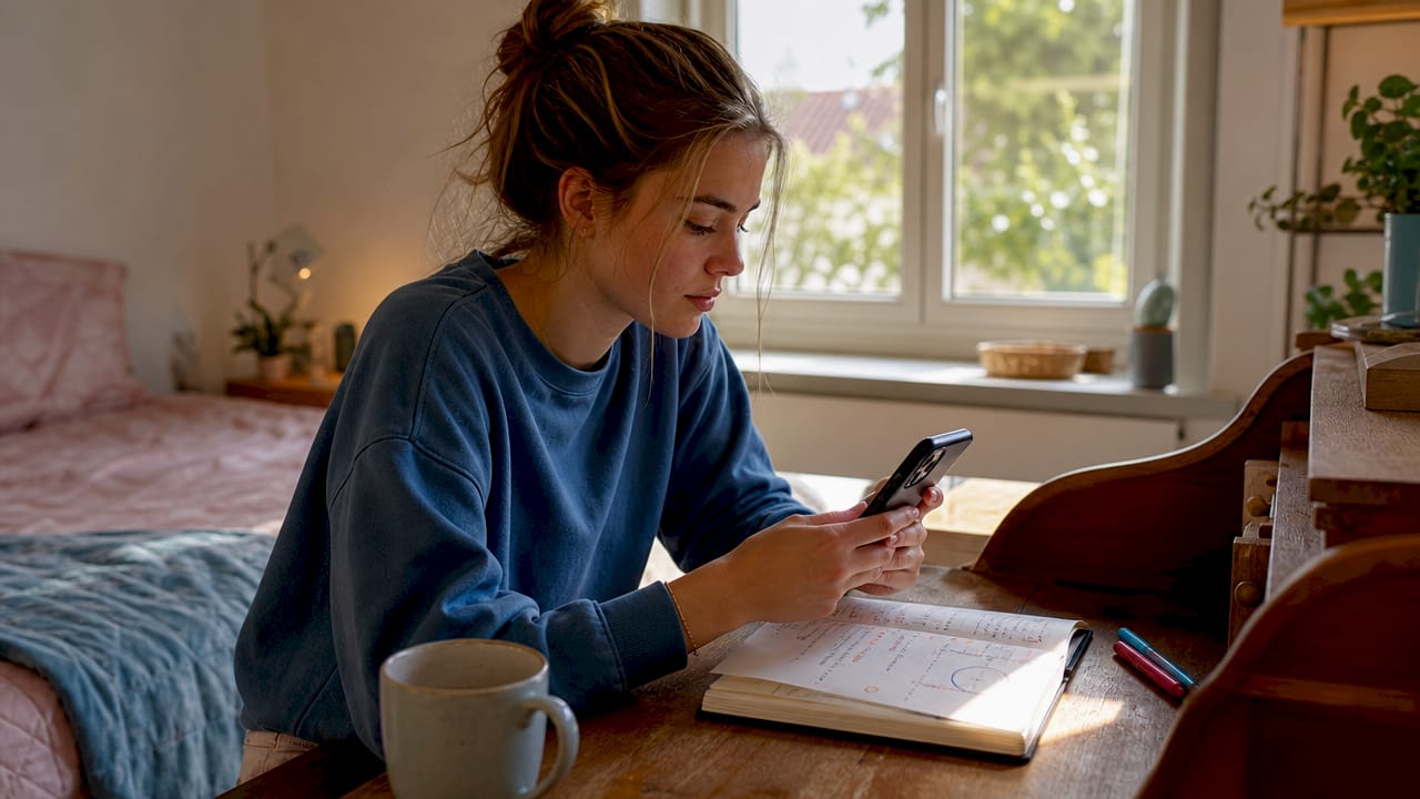 Vrouw bezig met social media vanuit haar thuiskantoor