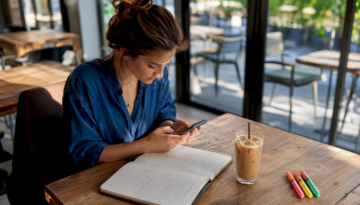 Een vrouw bekijkt haar Instagram-statistieken op haar telefoon.